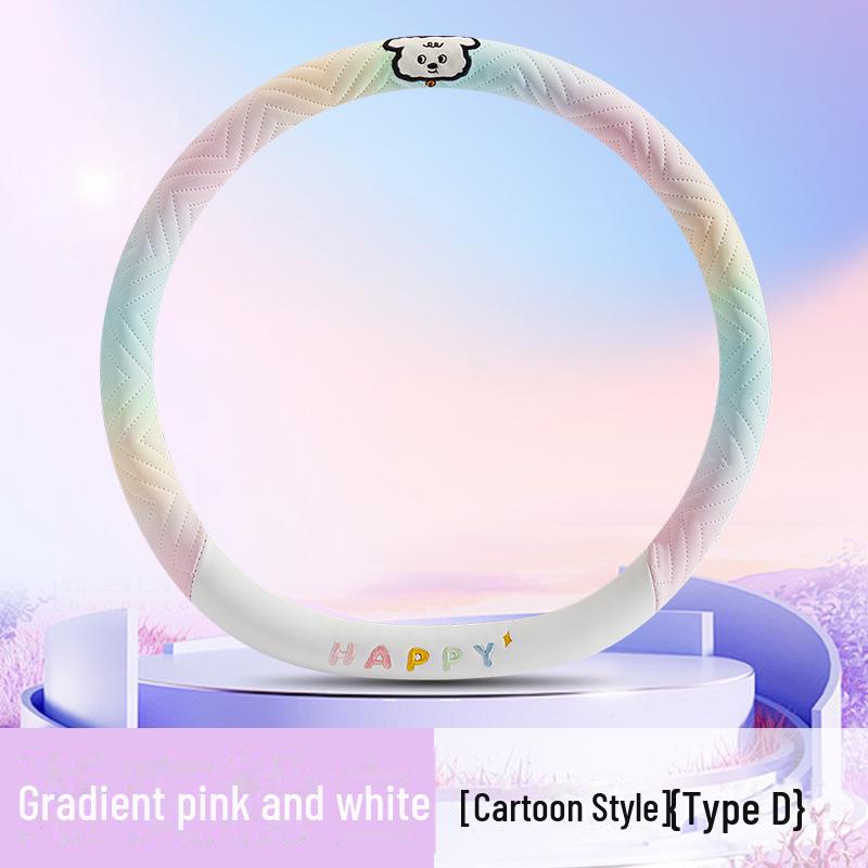 2024 Lenkradbezug aus Nappaleder mit Farbverlauf und Welpenmotiv in farbenfrohem Design