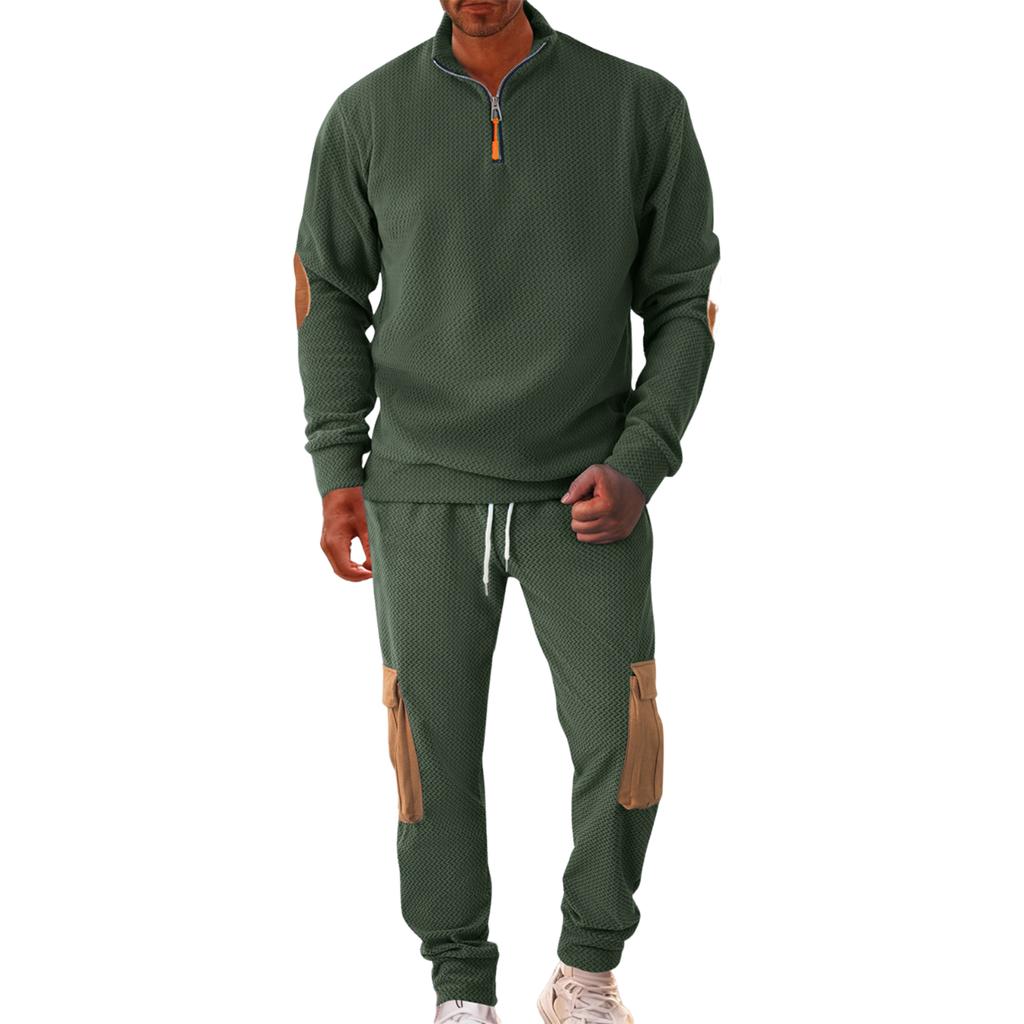 Men's Winter Fleece Tracksuit Sets Stand Collar Sweatshirt Cargo Sweatpants 2 Piece Jogging