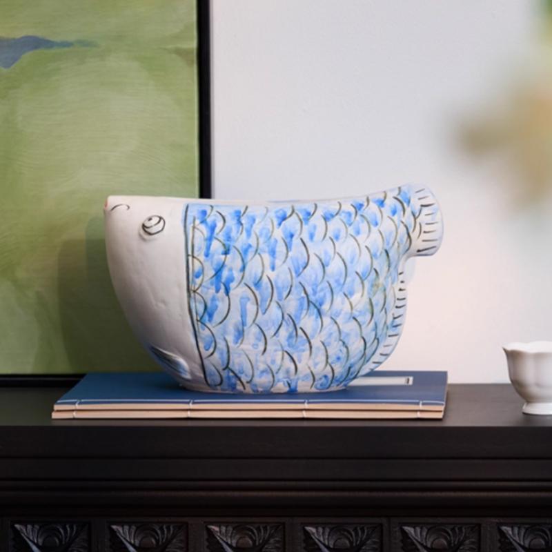 Ceramic Vase Fish Chinese-style Retro Porcelain Vase Handmade Flower Vase Goldfish Shape Home Decoration Accessories