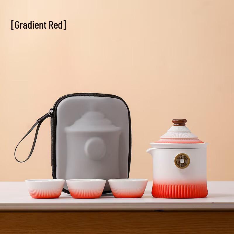 Palace Museum Style Portable Ceramic Travel Tea Set - One Pot, Three Cups