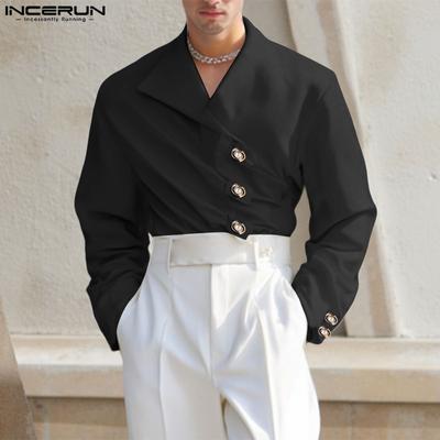 Men Long Sleeve Front Cross Irregular Folding Ruffled Casual Tops Shirts