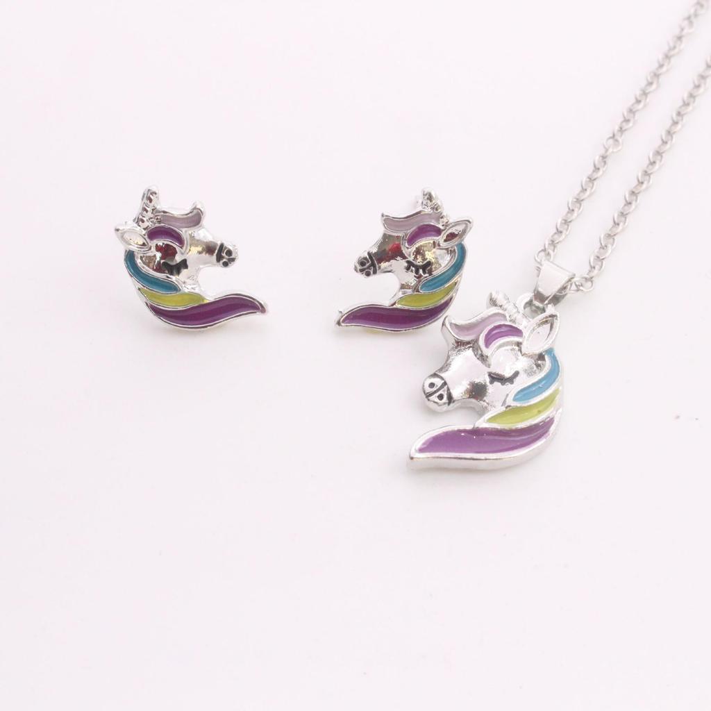 Colorful Unicorn Necklace and Earring Set