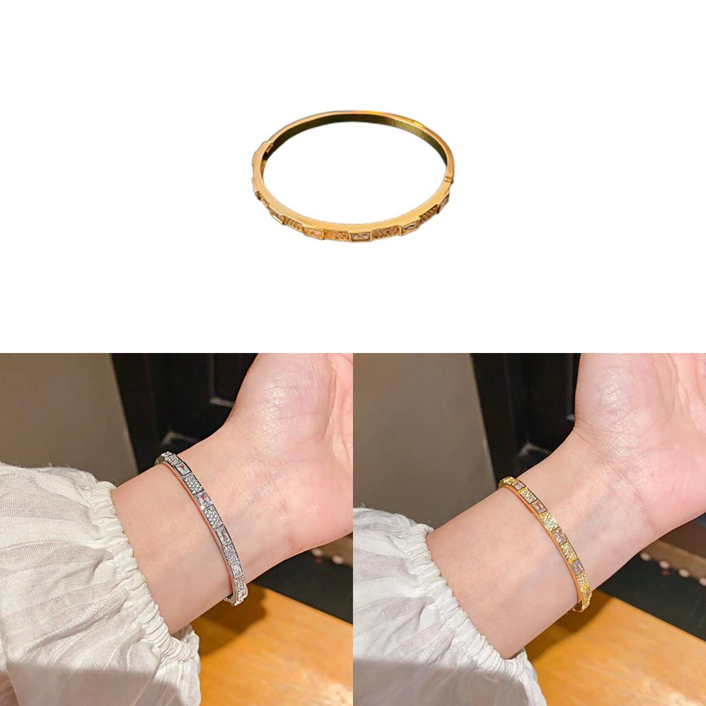 Bracciale Circolare Quadrato in Rame e Zircone con Zirconia Cubica per Donne Eleganti