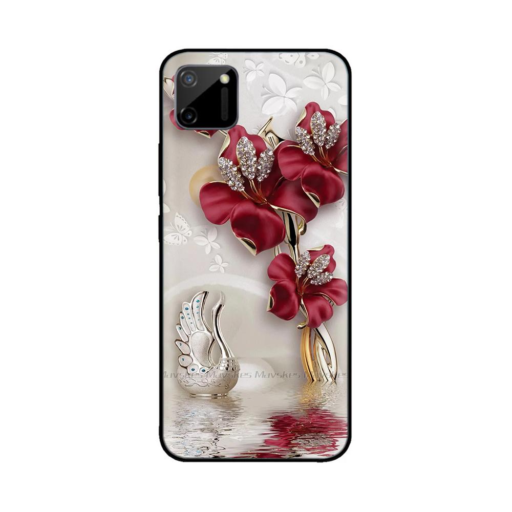 For Oppo Realme C11 RMX2185 Case Cover For Realme C11 2021 RMX3231 Flowers Soft Liquid Silicone Phone Shell for RealmeC11 Coque