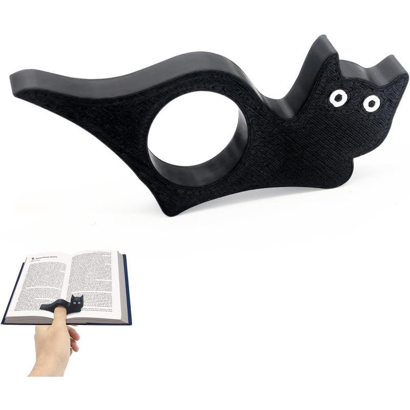 Black Cat Thumb Book Holder - Lightweight Plastic Reading Accessory for Book Lovers, One-Handed Page Holder, Gifts for Readers