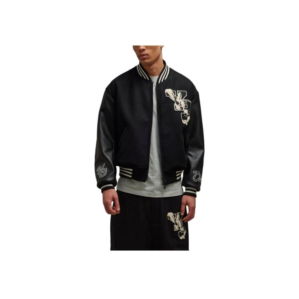 Y-3 Patchwork Full-Zip Bomber Jacket With Ribbed Collar Unisex Jackets Black IQ2133