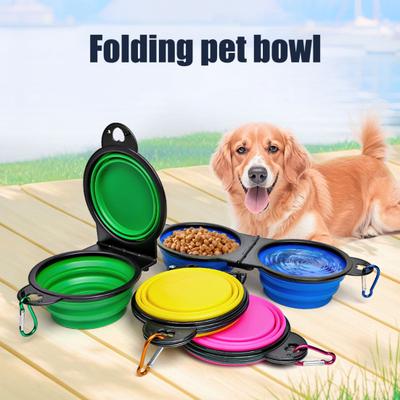 Składana miska dla psa Przenośna podróżna miska do karmienia zwierząt Rozkładana silikonowa miska na karmę i wodę dla zwierząt z klipsem karabińczykowym do spacerów, wędrówek, kempingu