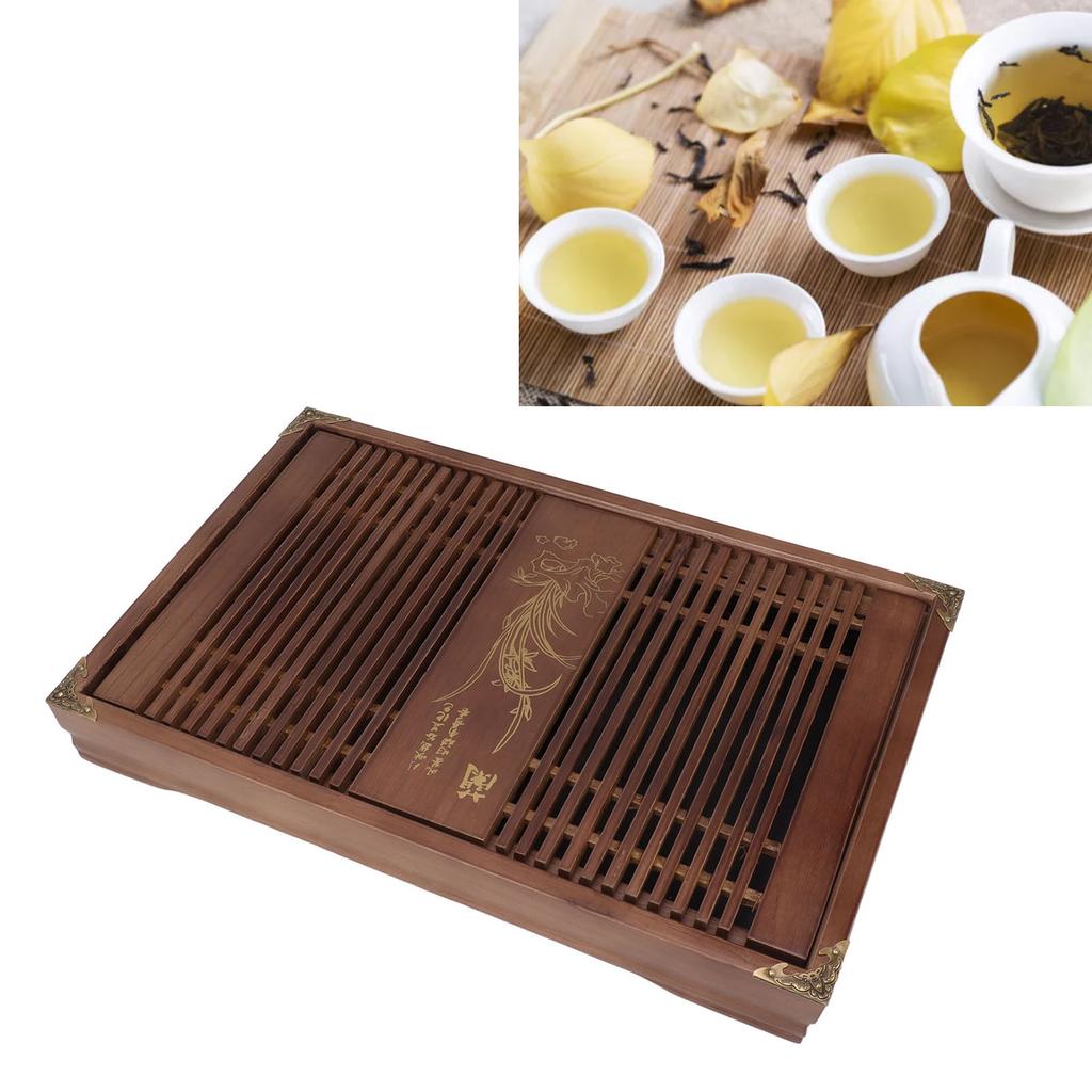 Kungfu Tea Tray Chinese Gongfu Tea Tray Drainage Water Storage Wood Tea Table with Drain Pipe