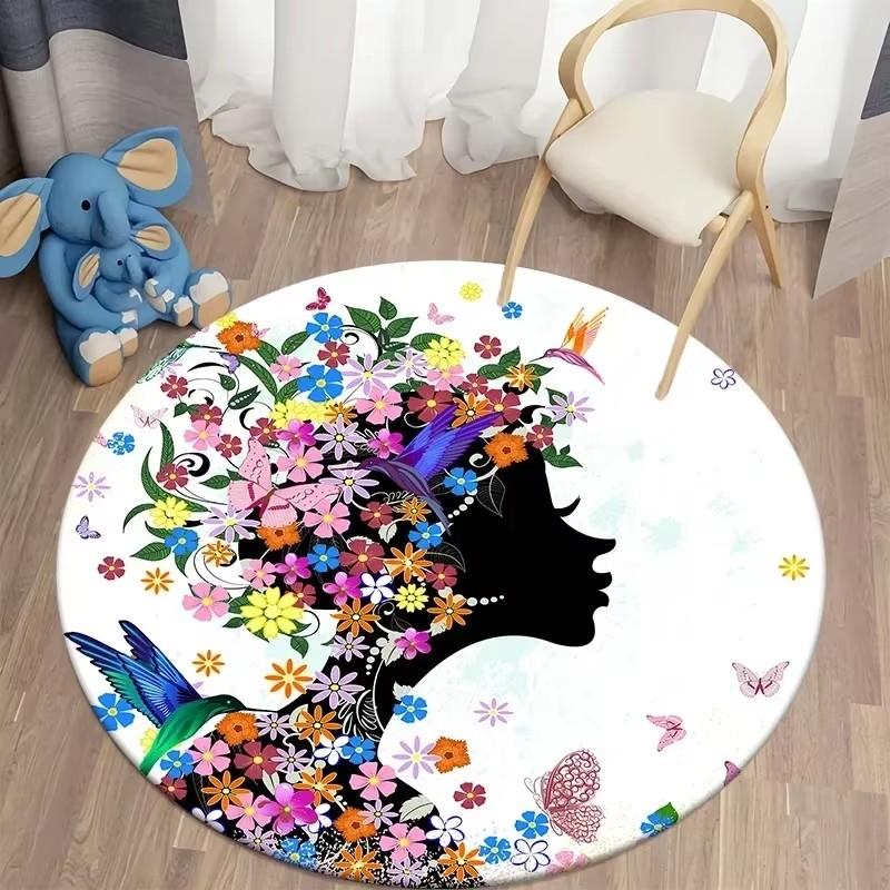 Butterfly Flower Fairy Girl Round Carpet Living Room Rugs Soft Doormat for Children's Room Playroom Decor Kitchen Bath Floor Mat