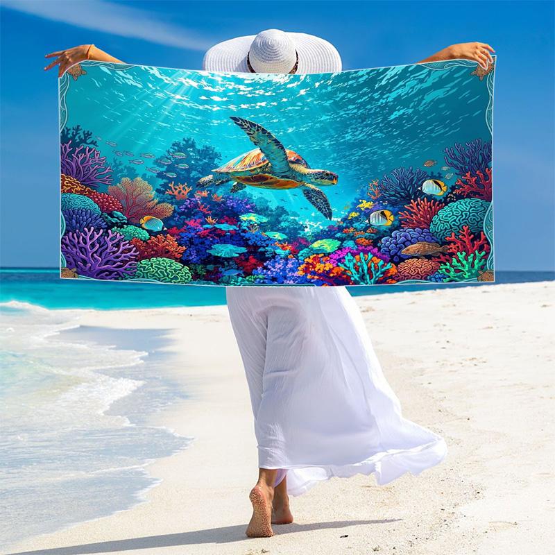 Colorful Sea Turtle Print Beach Towel, Large Soft Quick Dry Towel for Beach Camping Swimming