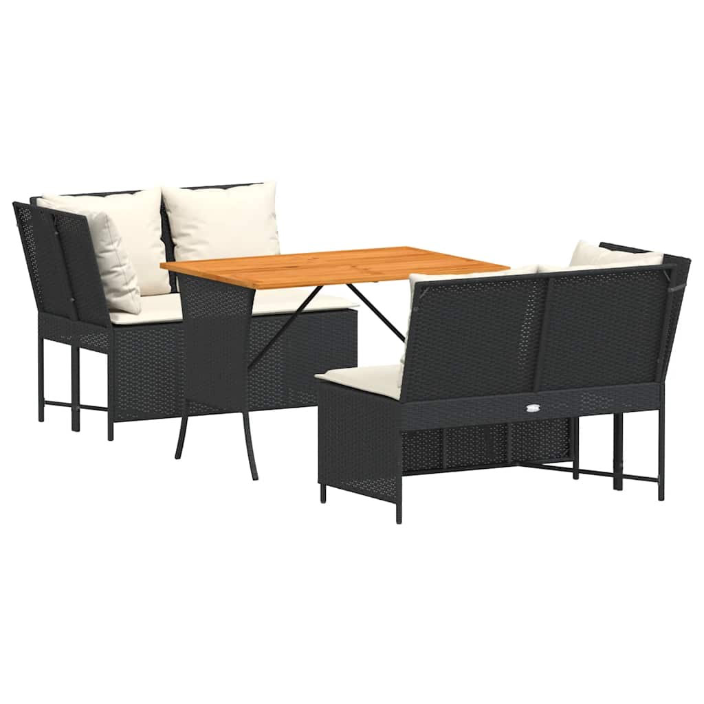 3 Piece Garden Sofa Set with Cushions Black Poly Rattan