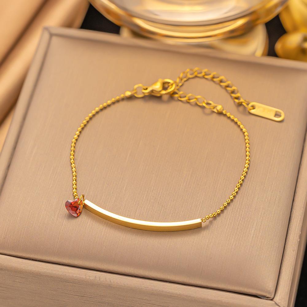 

316L Stainless steel New fashion fine Simple red heart zircon charm beaded chain bracelet for women