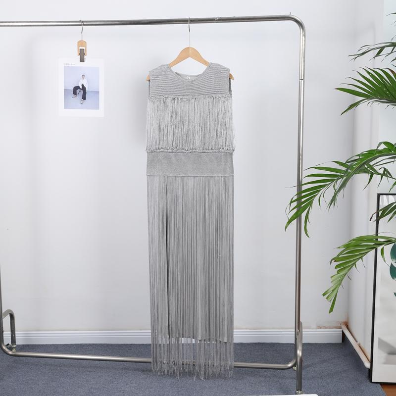 Summer Elegant Tassel Dress Women's Party Sleeveless Dress Two-piece Set Fashion Maxi Skirt Set