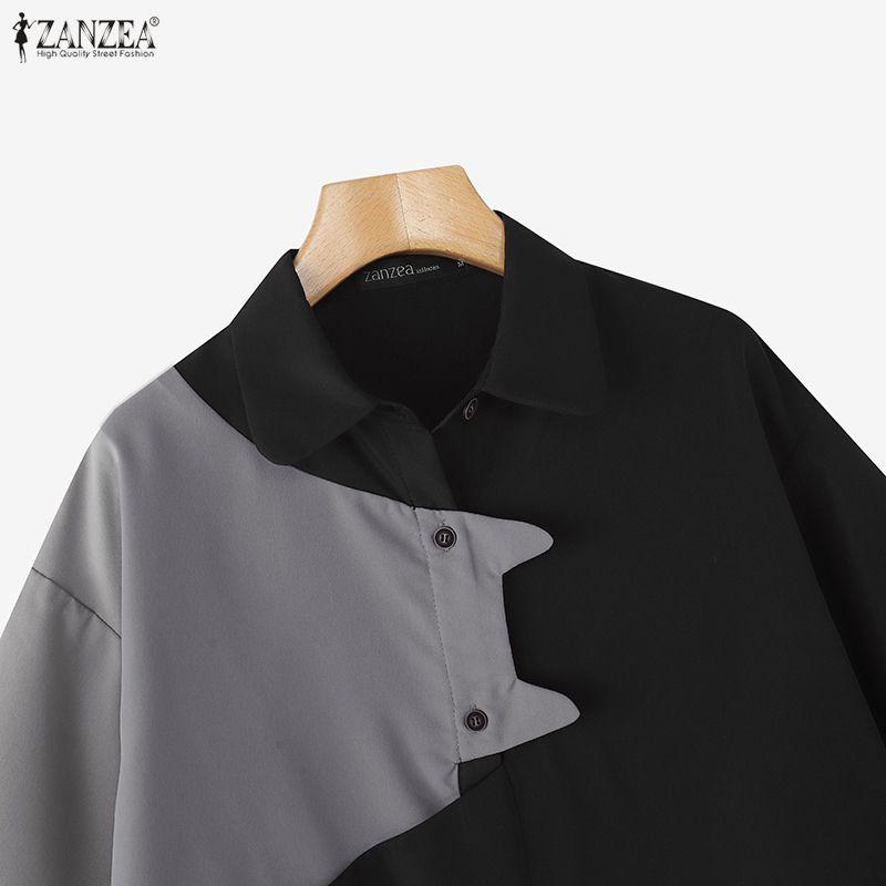 ZANZEA Women Casual Turn Down Collar Loose Short Sleeve Blouse