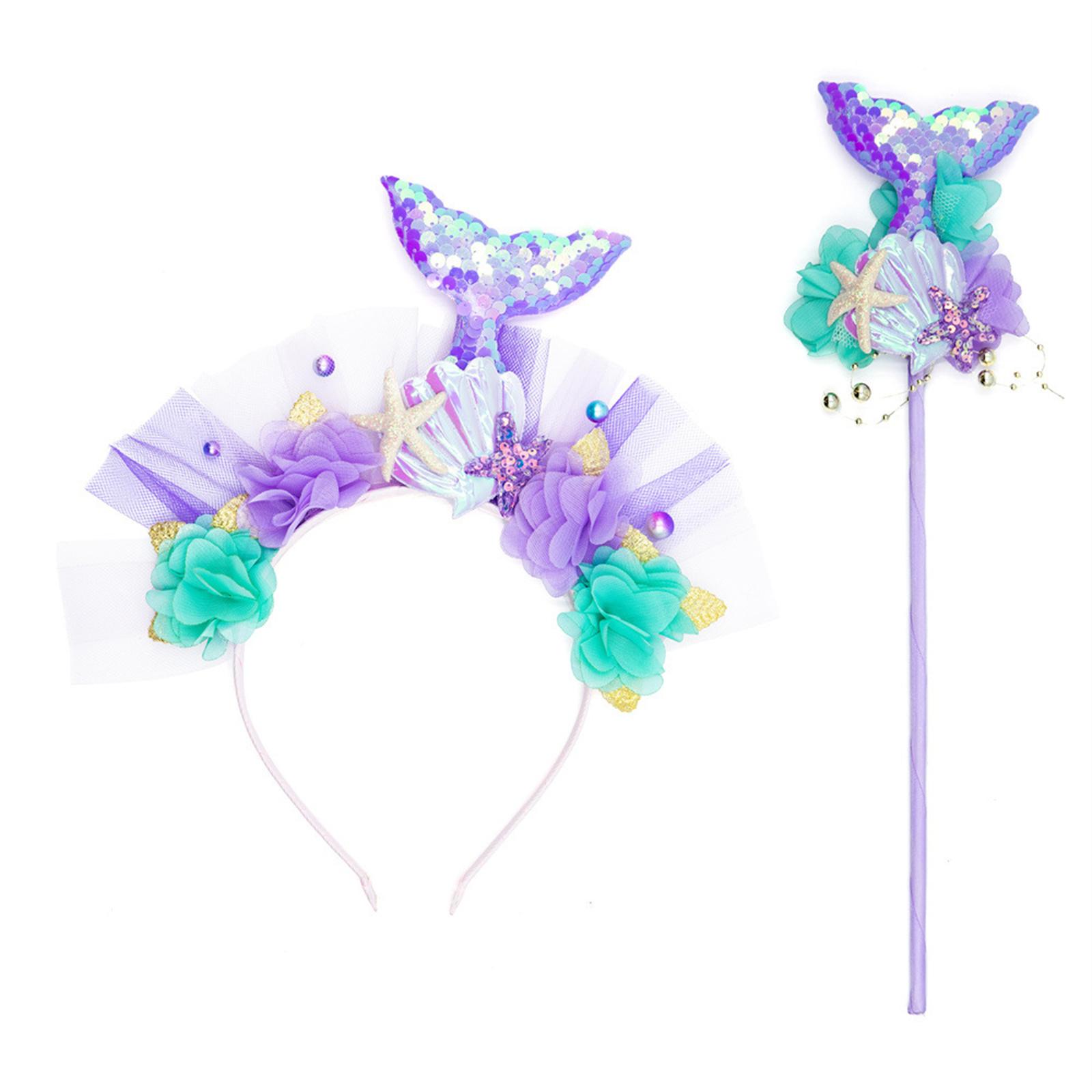 

Mermaids Headband Magic Stick Set Decorative Ornament Crafts Supplies for Wedding Birthday New Year Party Decoration D