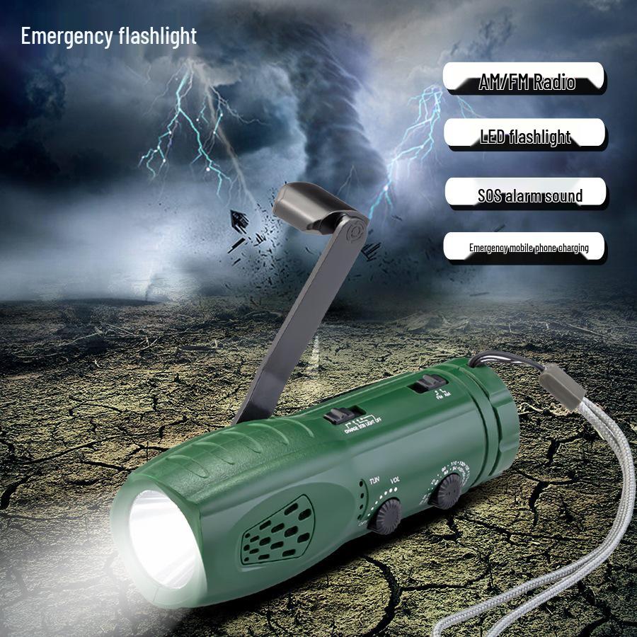 Emergency Multi-Function Hand-Crank Flashlight with Radio, SOS Alarm, and Phone Charger