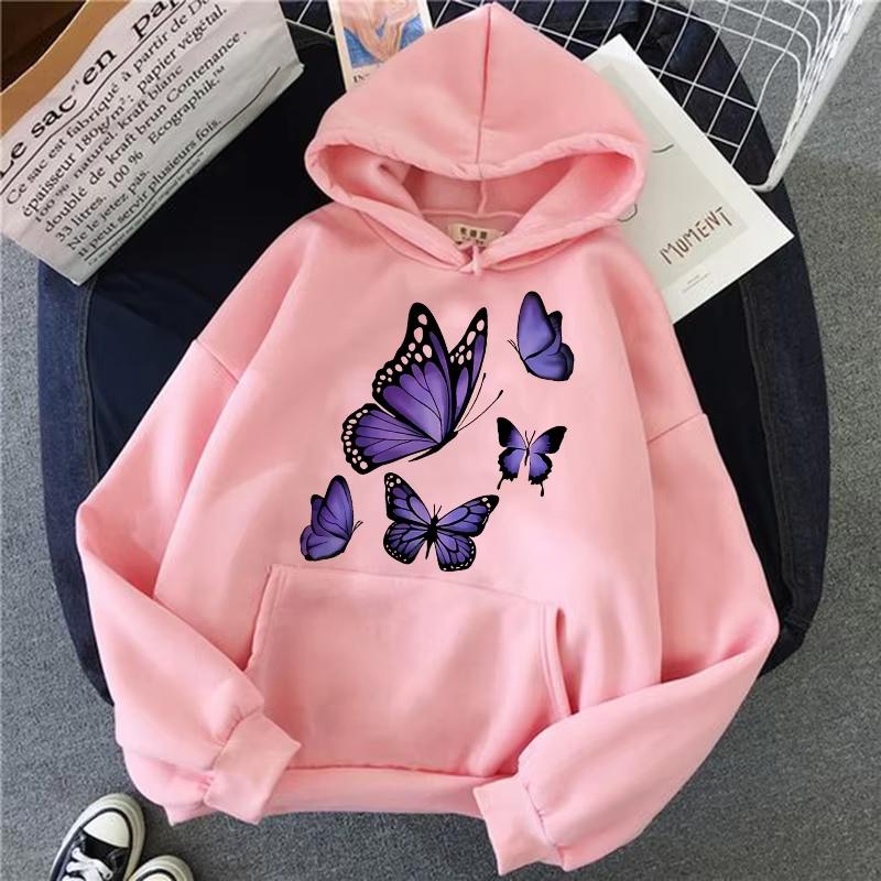 Lustige 90er Grafik Schmetterlingsmuster Gedruckte Hoodies Damen Herren Vintage Y2k Sweatshirts Kapuzenkleidung