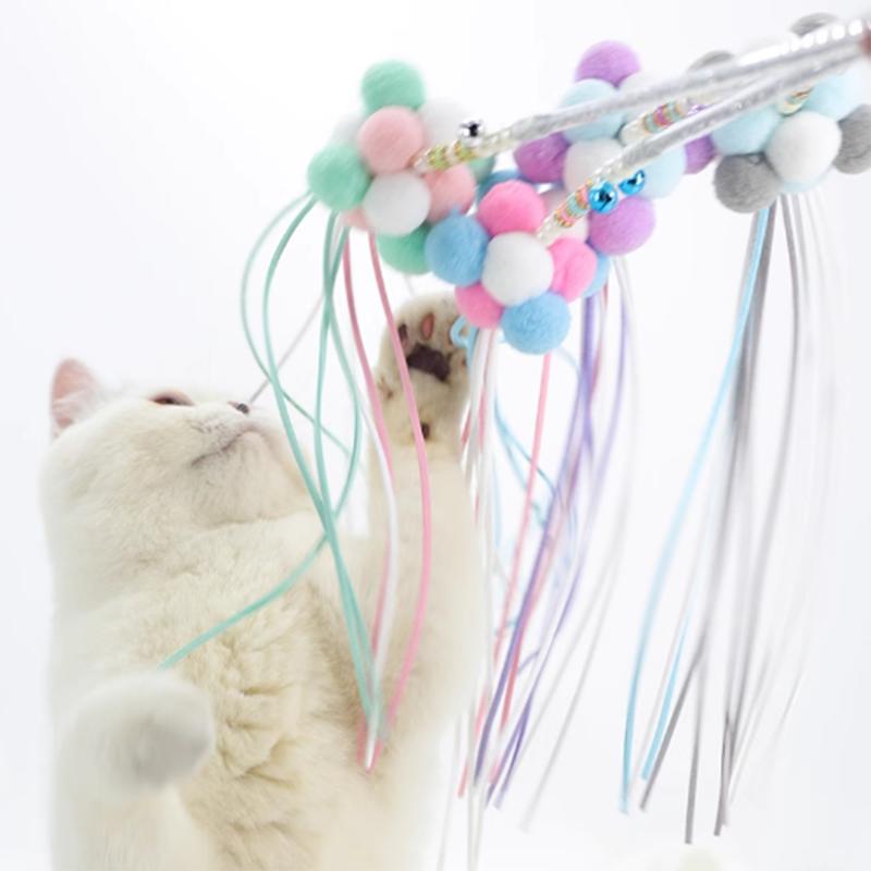 Cat teasing stick plush combination cat toy acrylic fairy cat teasing pole durable and bite resistant long pole cat toy