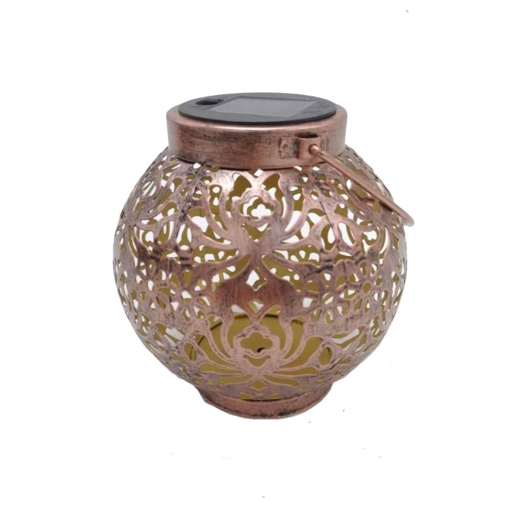Wrought Iron Hollow Solar Lamp Outdoor Garden Courtyard Layout Lamp Peony Flower Projection Lamp Portable Hanging Lantern Landscape Decorative Lamp