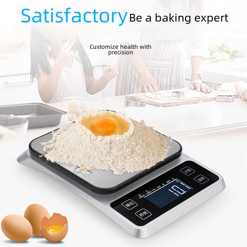 Stainless Steel Rechargeable Kitchen Scale, 0.1g Precision, 10kg Capacity