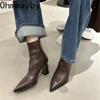 Fashion Pointed Toe Thick Heel Women Ankle Boots Street Style Banquet Party Dress Short Botas Autumn Winter Women'S Shoes