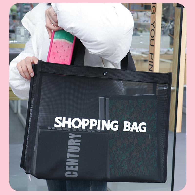 Borsa Tote in Rete da Donna Grande Capacità Trasparente a Spalla Leggera Pieghevole per Shopping Spiaggia