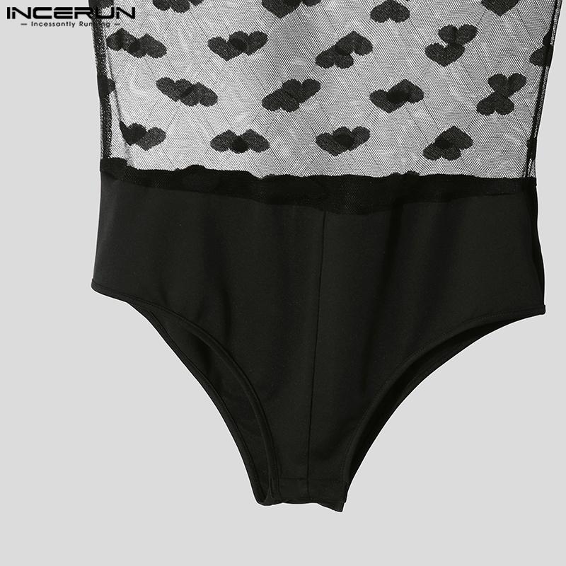 INCERUN Ανδρικά Κολάν Αμάνικα με Ψηλό Λαιμό Patchwork Διχτυωτά Διαφανή Εσώρουχα Ολόσωμες Φόρμες