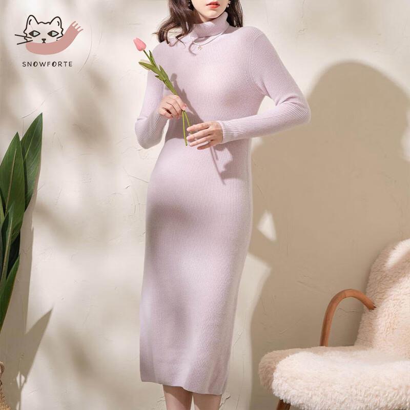 SinoFude Women's 100% Cashmere Cowl Neck Sweater Dress