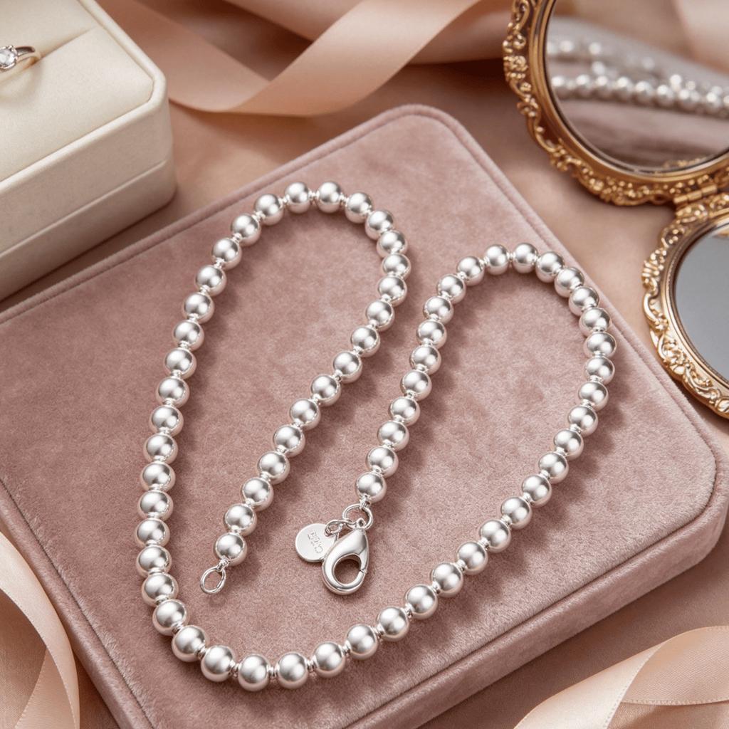 Trendy products 925 Sterling Silver 8MM custom beads chain necklace for Women men Fashion Affordable jewelry party wedding Gifts