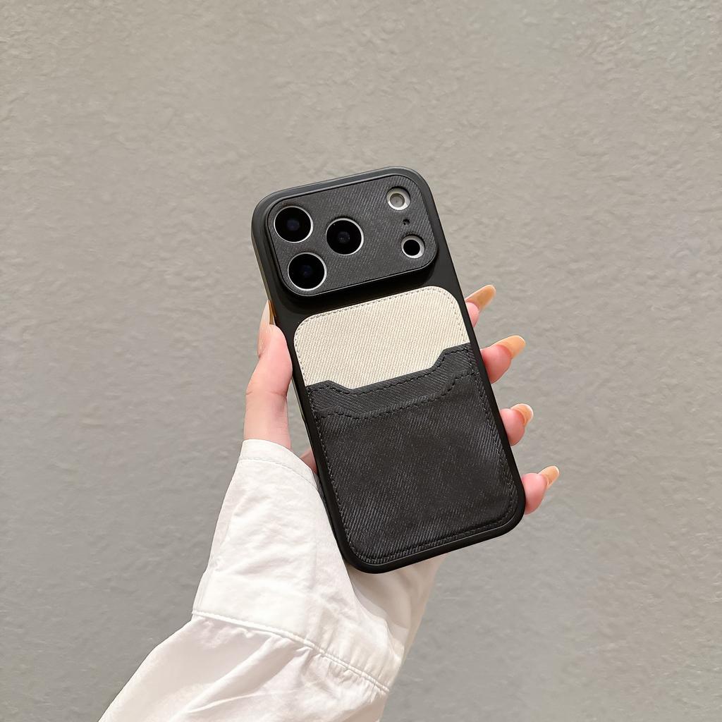 Luxury Double-layer Card Bag Denim Fabric Texture Patterned Phone Case for iPhone 17 16 15 14 13 Pro Max Shockproof Bumper Cover