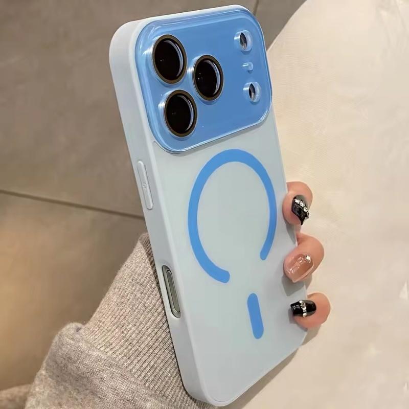 Luxury Large Window Glass Camera Protection Phone Case For iPhone 17 Air 16 15 14 13 12 Pro Max Magnetic For Magsafe Matte Cover