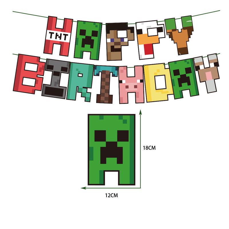 Minecraft Mosaic Pixel Theme Party Flags & Cake Toppers