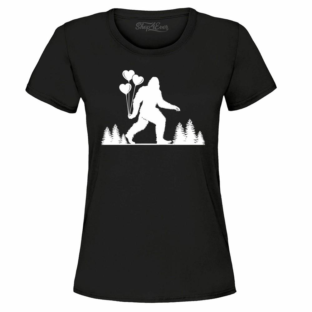 

Bigfoot Heart Balloons Women s T-Shirt Sasquatch Yeti Believer Love Shirts S