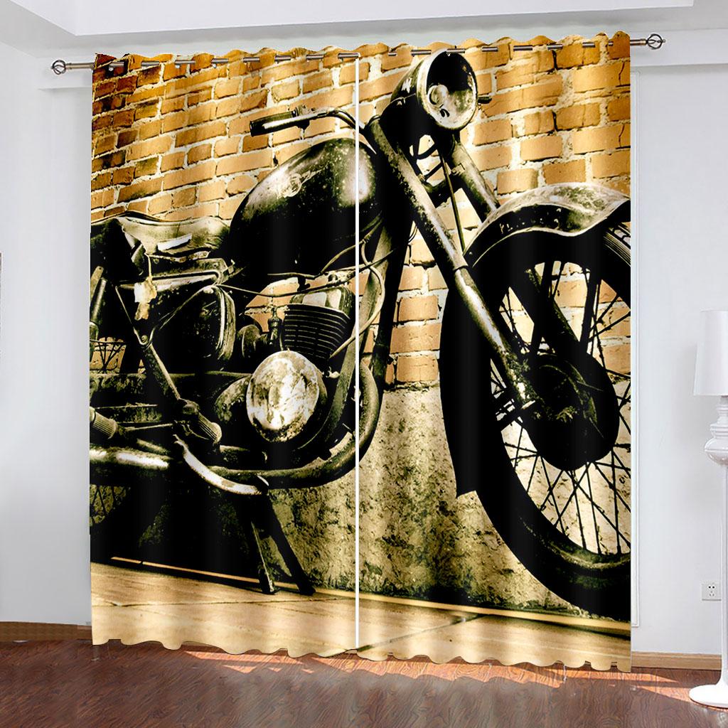 Motorcycle Printed Woven Curtains Two Independent Curtains On The Left and Right  Blackout Curtains for Bedrooms
