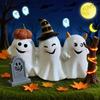 Halloween Ghost Figurine Cute 3 Ghosts Holding Hands Statue Resin Tabletop Ornament for Indoor Bookshelf Windowsill Decor