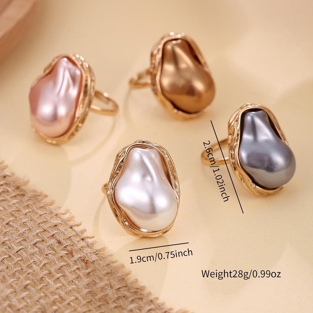 Hot-selling Inlaid Baroque Imitation Pearl Opener Ring Set Oval Personality Exaggerated Design Ring