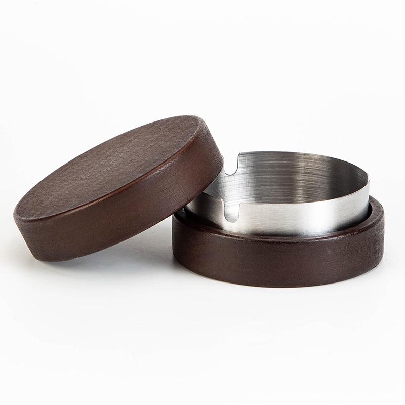 Walnut Wood Ashtray with Lid - Stainless Steel, High-End Design for Home or Office Use, Anti-Ash Flying