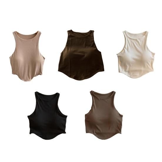 Canottiera imbottita da donna con reggiseno integrato, doppia fodera, collo alto, canottiera da stratificare, magliette basic, aderente, top estivo da uscire