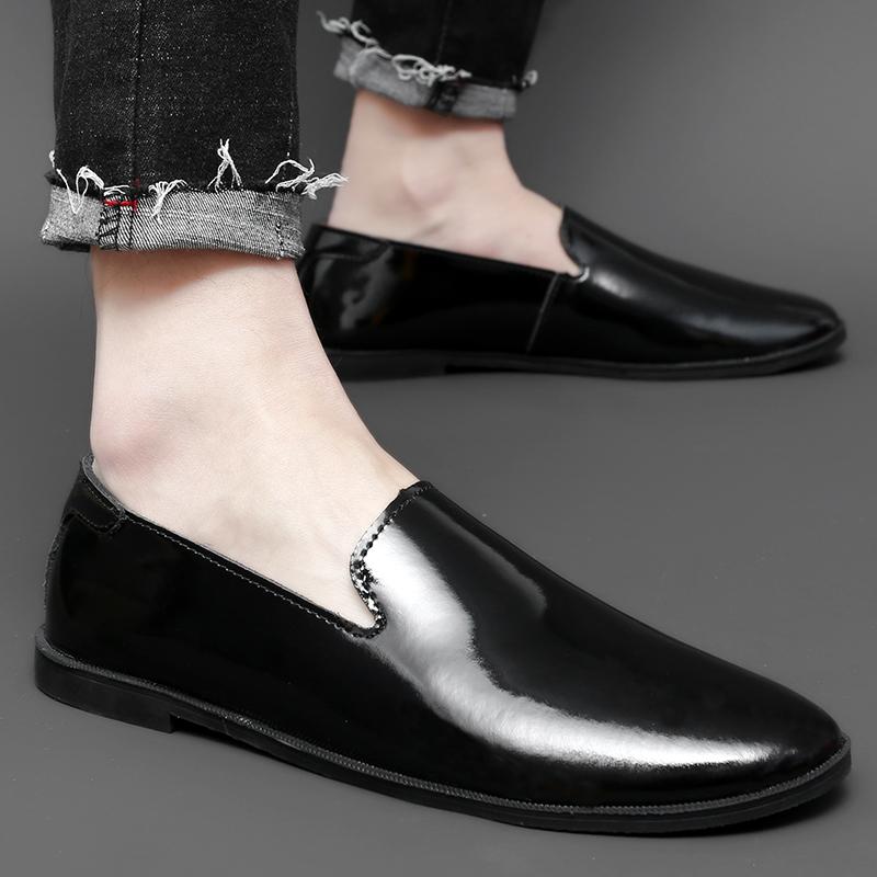 Fashion Flat Bottomed Men's Leather Shoes Black and White Style Office and Leisure Party Comfortable Work Plus Size Slip On Daily Shoes