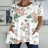 Women'S Summer White Base Nude Pink Rose Floral GentlePrinted Pocket Round Neck Short Sleeve T-Shirt Casual Top