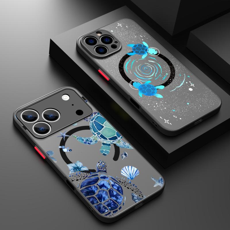 Sea Turtle Conch Whale Pattern Case For iPhone 17 Pro Max Magnetic For Magsafe Hybrid TPU+PC Matte Cover For iPhone 16 Pro Max 15 14 13 12 11 16E Air