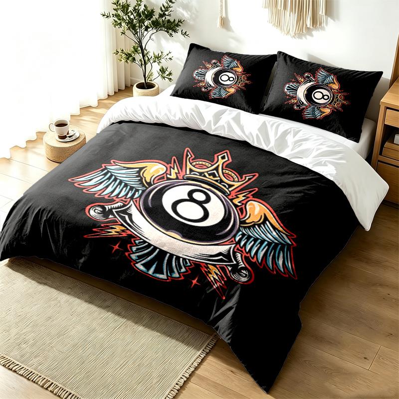 8ball 3pc Duvet Cover Set Simple Modern Bedding Set Wrinkle Resistant Soft Fabric All Season Use a perfect gift