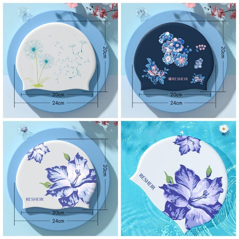 Flower Pattern Swimming Cap Silicone Bathing Cap Swimming Accessories Diving Cap Swim Pool