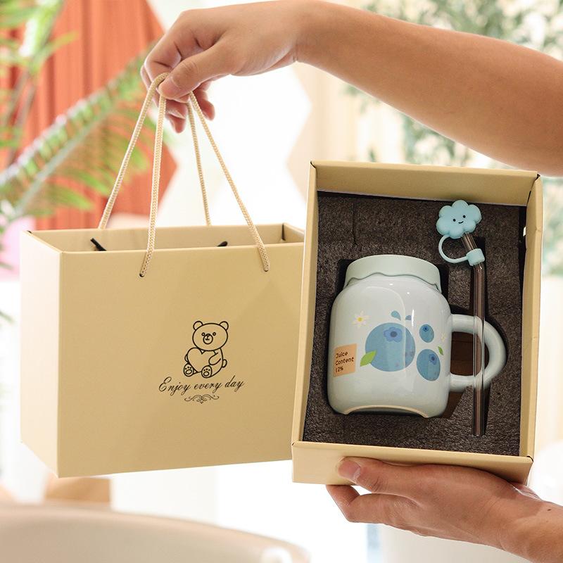 

Ceramic Mug with Straw, Lid, Handle, and High appearance Value for A Small and Fresh Girly Girl, Perfect Gift for Bestie 401-500ml