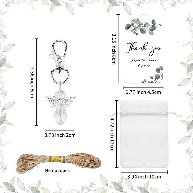 20 Set Funeral Favors, Celebration Of Life Favors Angel Keychains Organza Bags Sympathy Thank You Tags For Memorial Supplies