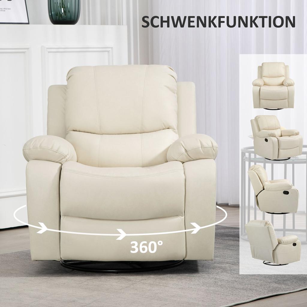 Relax Chair Adjustable Backrest And Footrest Swivel Up To 150 Kg Steel Frame 93x100x98cm Cream White