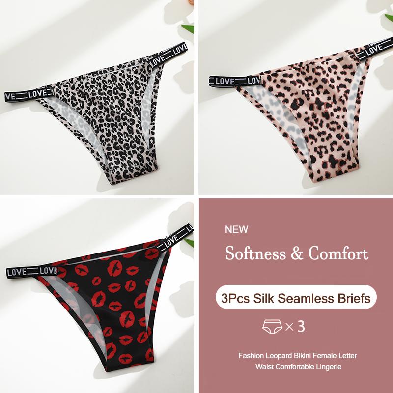 3Pcs Silk Seamless Women's Panties Sexy Flower Butterfly Briefs Fashion Leopard Bikini Female Letter Waist Comfortable Lingerie