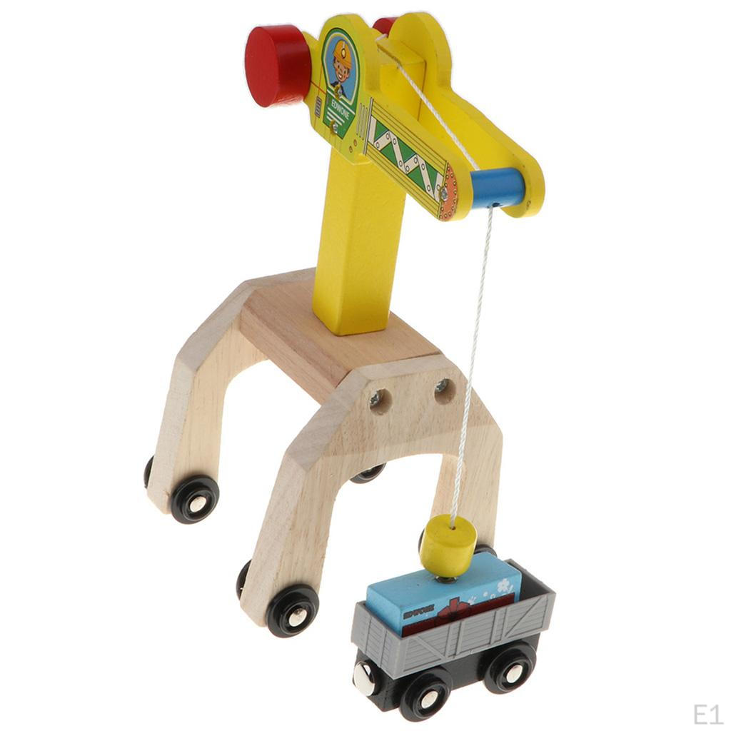 Excellent Wooden Trains Track Scene Model Building Accessories Kids Educational Toy Crane & Freight