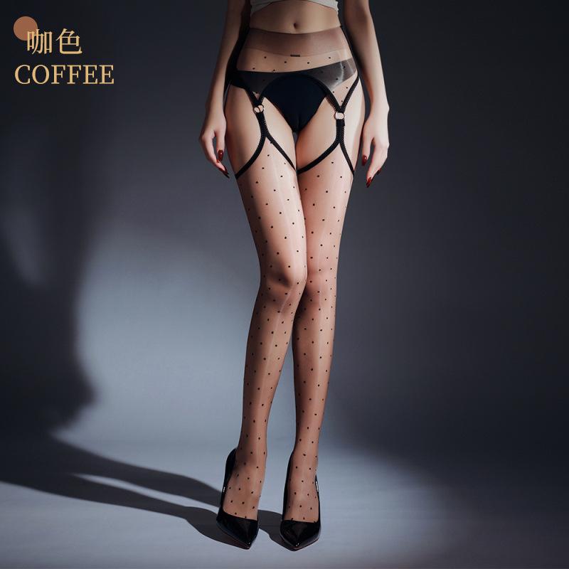 Mode Hohlmuster 2 in 1 Strumpfhose Sexy Punktmuster Exotische Strumpfhose Ölglänzend Dünn Transparent Durchsichtig Strumpf Schrittlose Strumpfhose