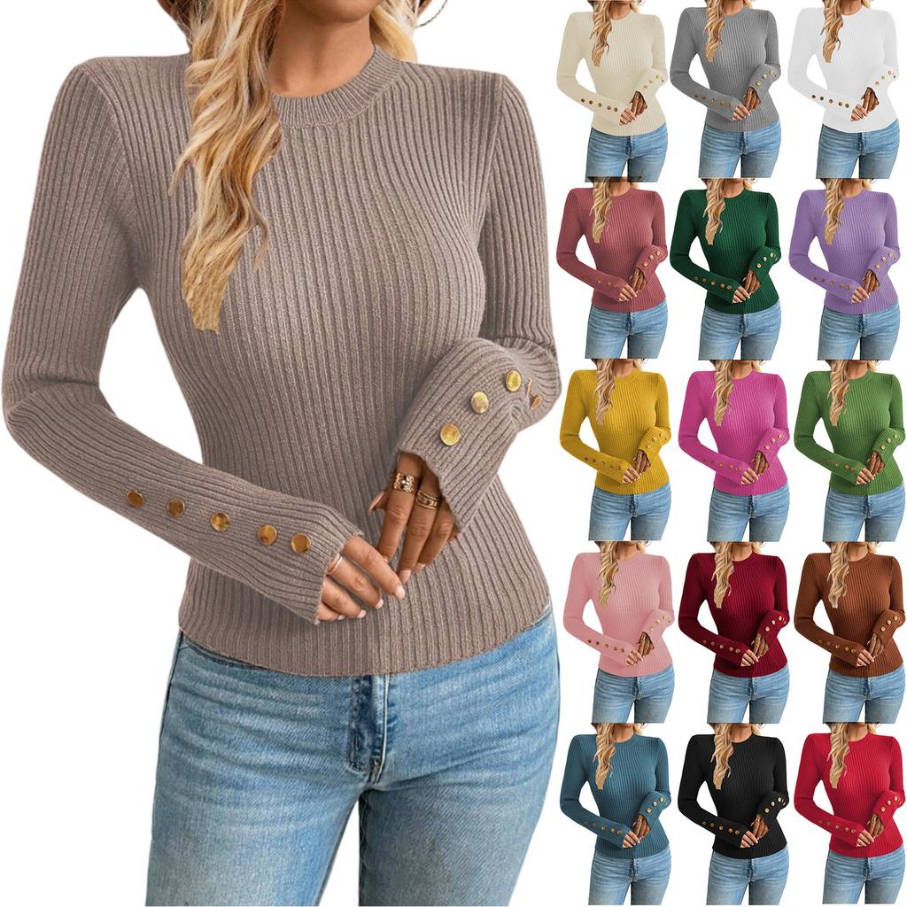 Women's Solid-color Round Collar Fashionable Knitted Sweater